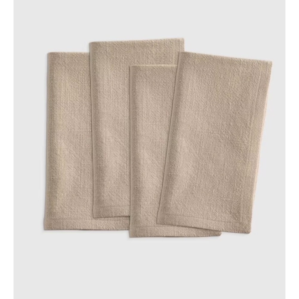 Quince Organic Cotton Napkins Set of 12 Flax Beige Textured Table Linens 928160